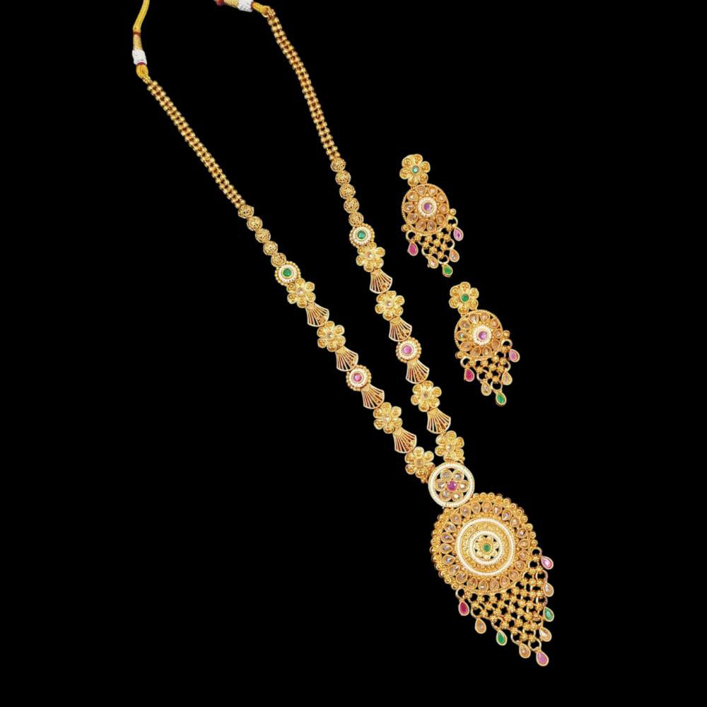 NAFJ Copper Gold Plated Pota Stone Long Necklace Set