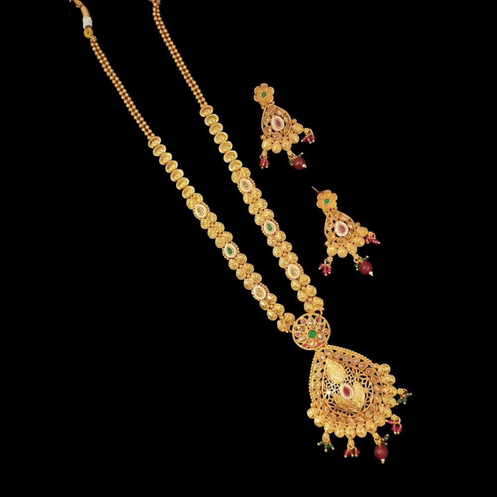 NAFJ Copper Gold Plated Pota Stone Long Necklace Set
