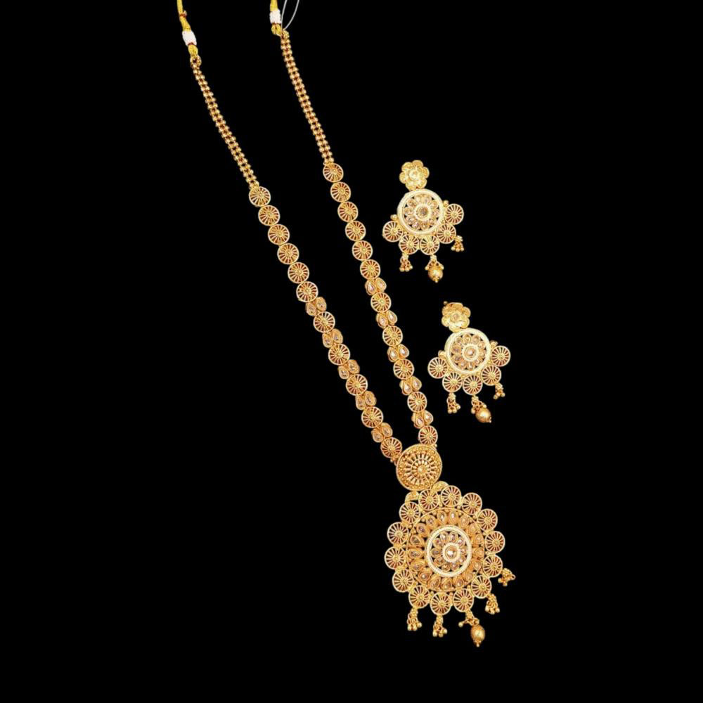 NAFJ Copper Gold Plated Pota Stone Long Necklace Set