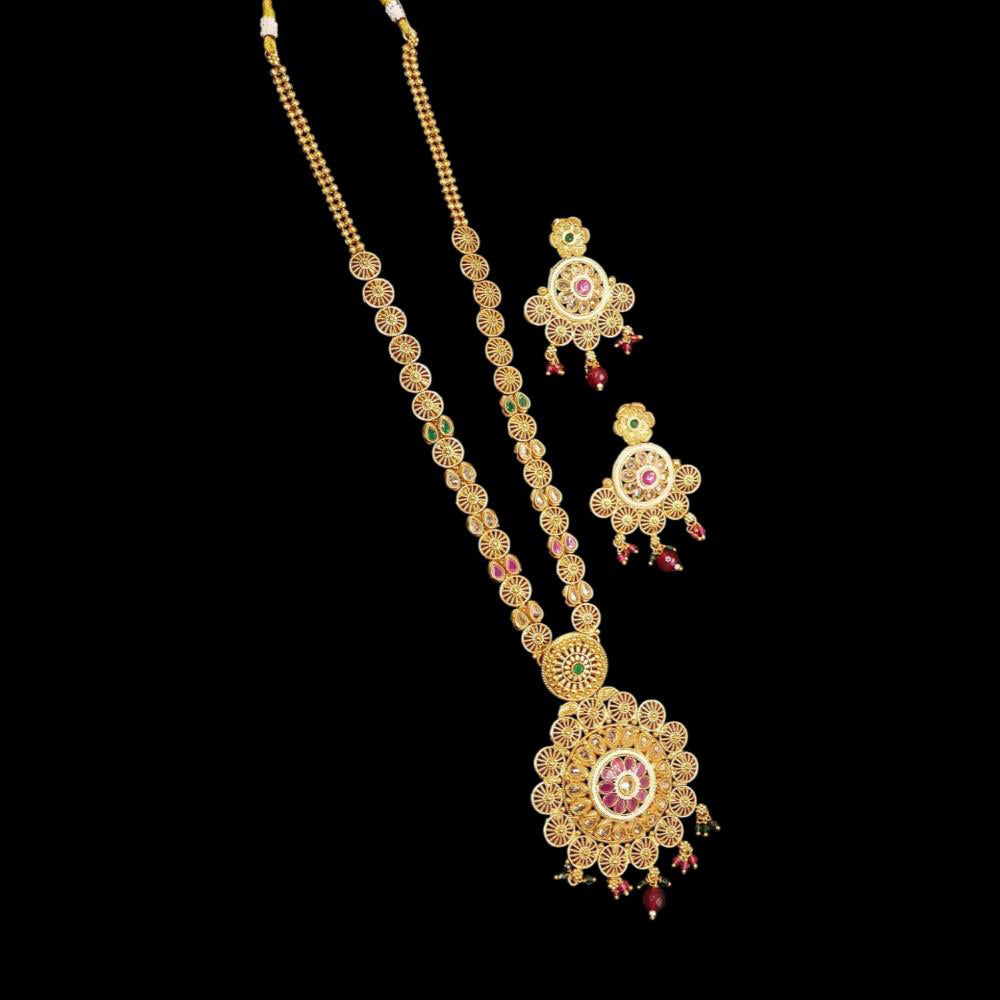 NAFJ Copper Gold Plated Pota Stone Long Necklace Set