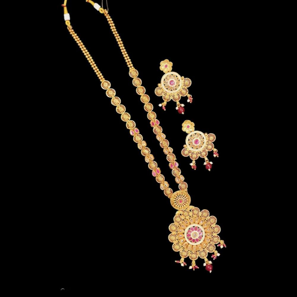 NAFJ Copper Gold Plated Pota Stone Long Necklace Set