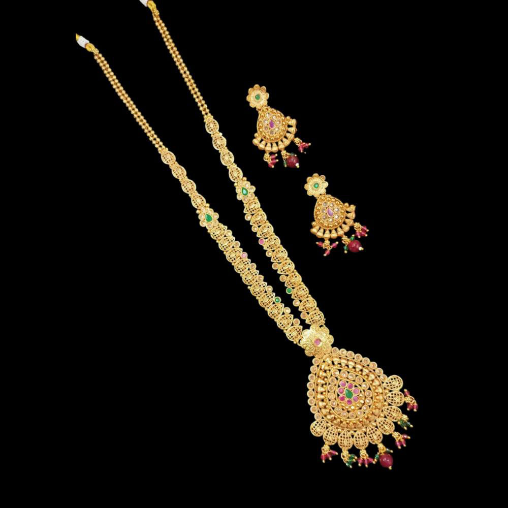 NAFJ Copper Gold Plated Pota Stone Long Necklace Set