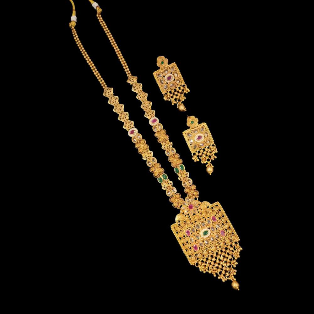 NAFJ Copper Gold Plated Pota Stone Long Necklace Set