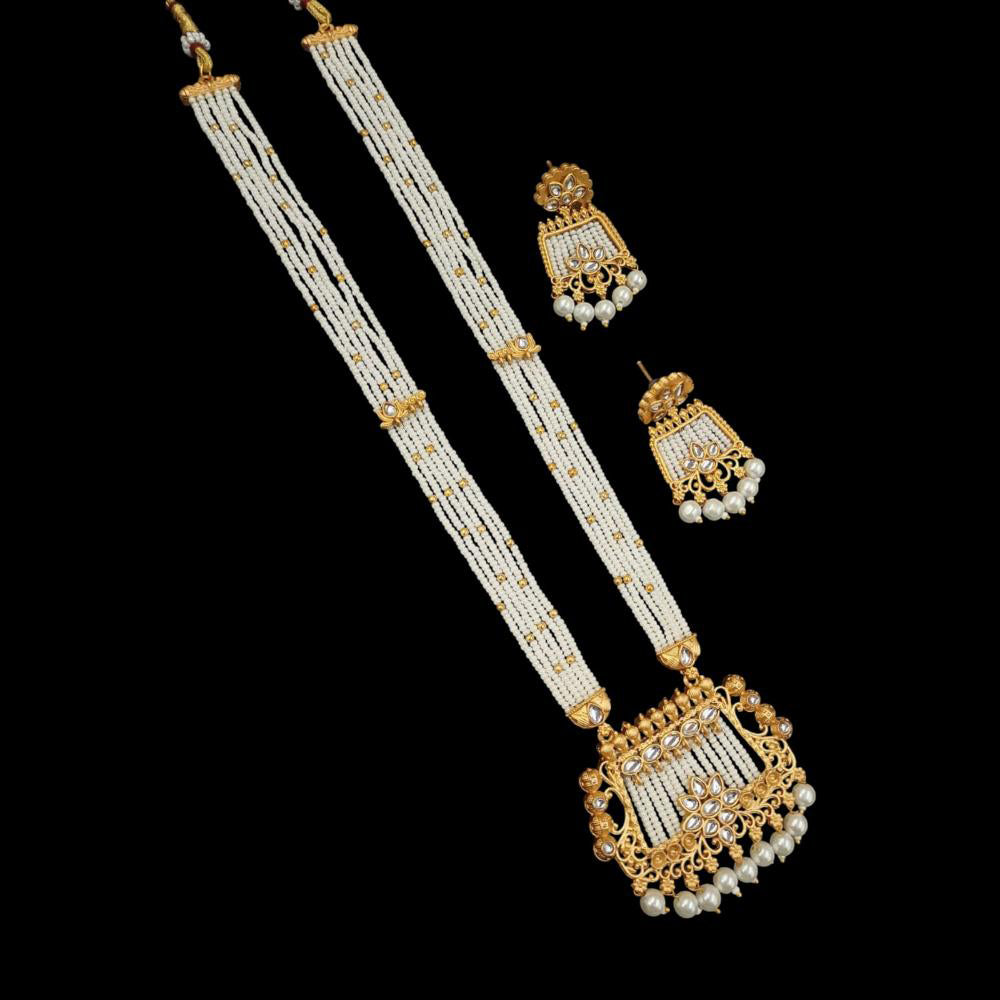 NAFJ Gold Plated Pearl Long Necklace Set