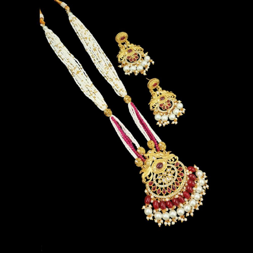 NAFJ Gold Plated Pearl Long Necklace Set