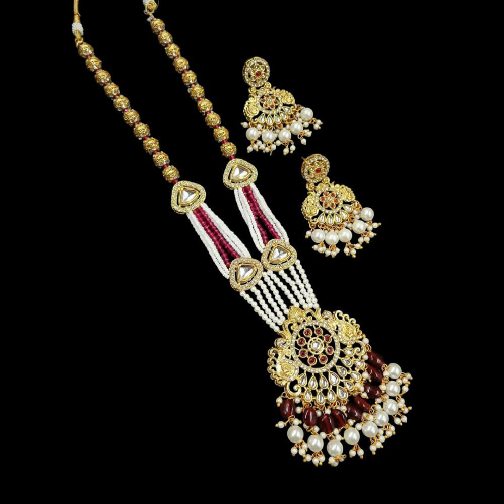 NAFJ Gold Plated Pearl Long Necklace Set
