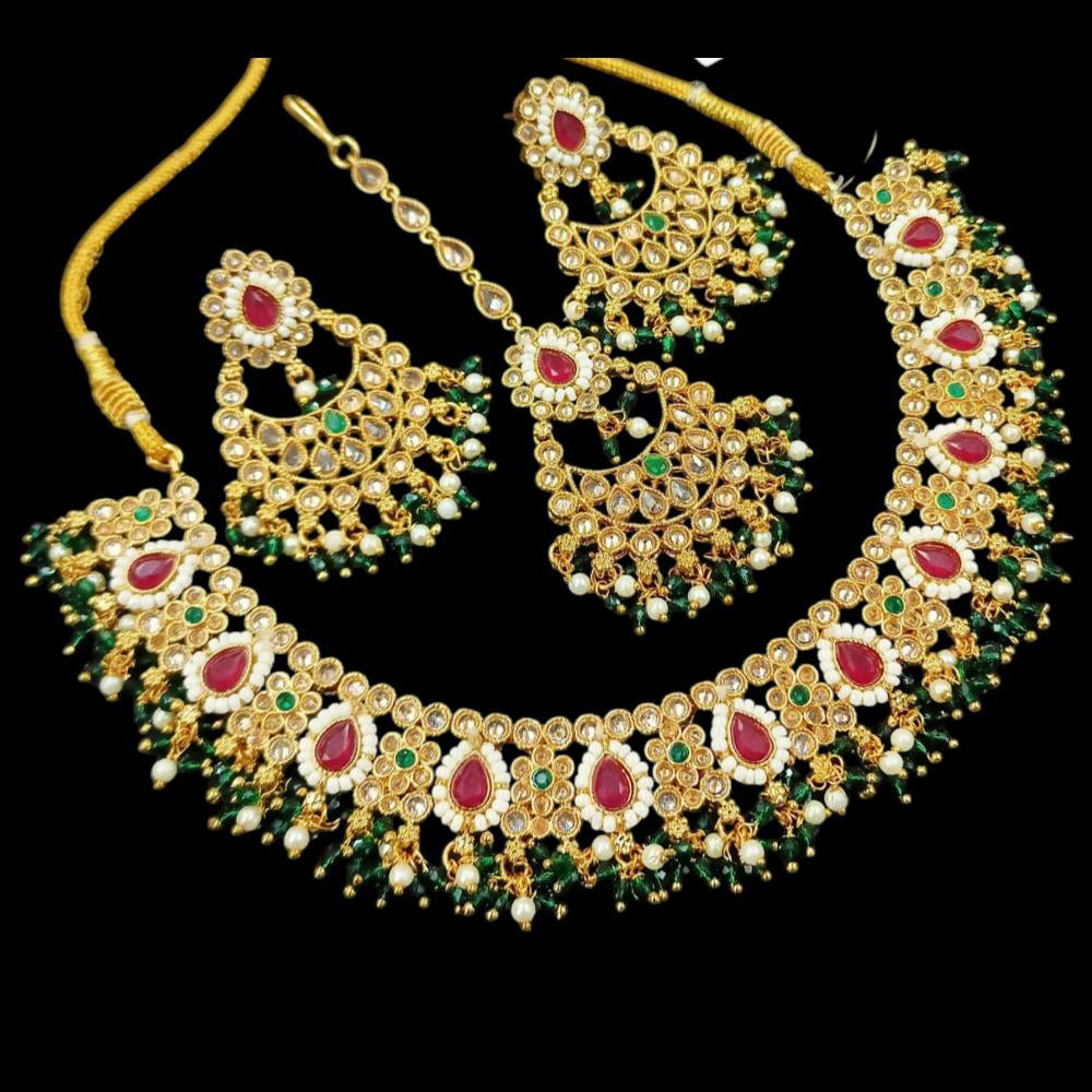 NAFJ Copper Gold Plated Pota Stone And Pearl Necklace Set