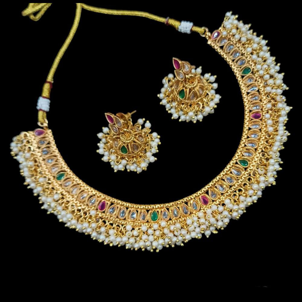 NAFJ Copper Gold Plated Pota Stone And Pearl Necklace Set