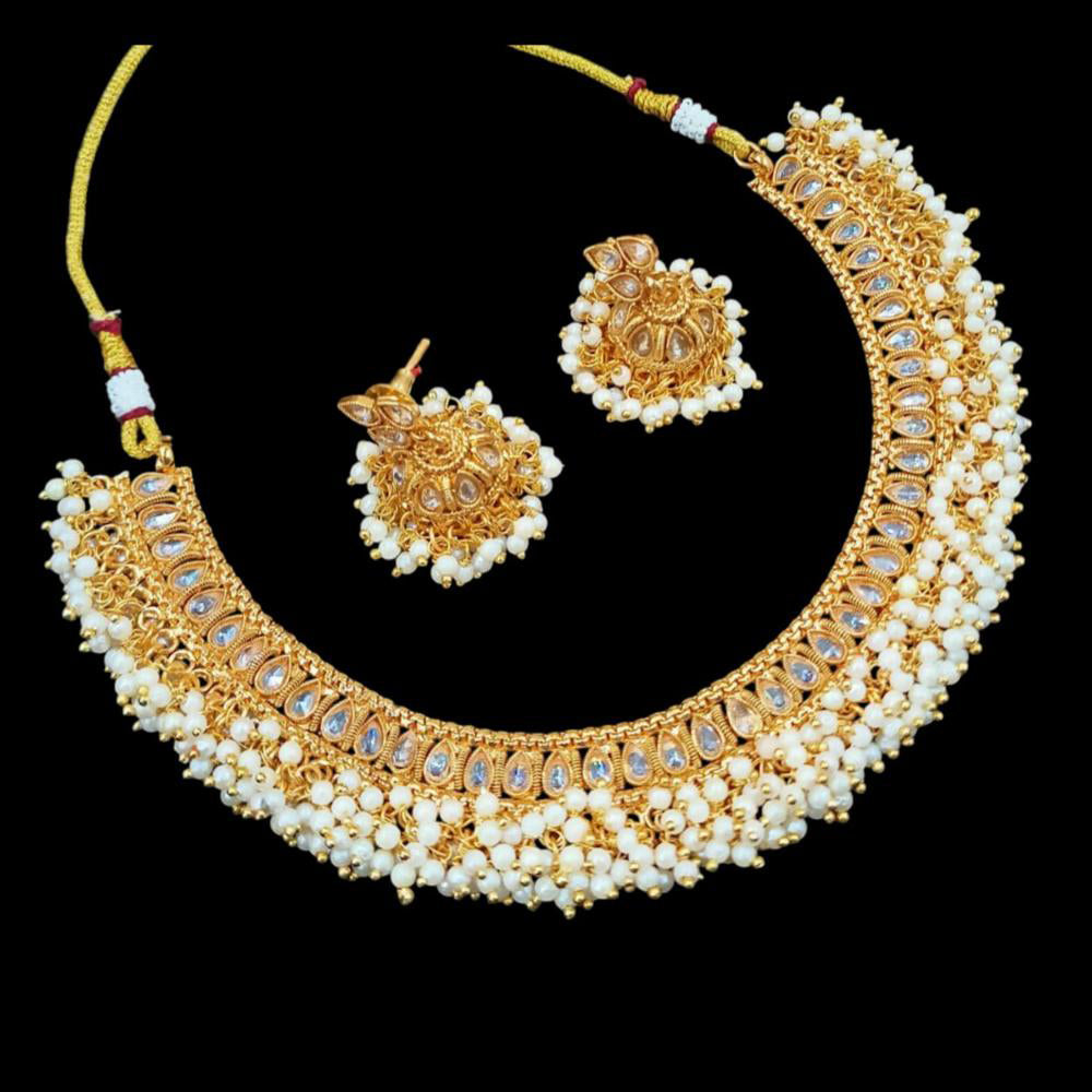 NAFJ Copper Gold Plated Pota Stone And Pearl Necklace Set
