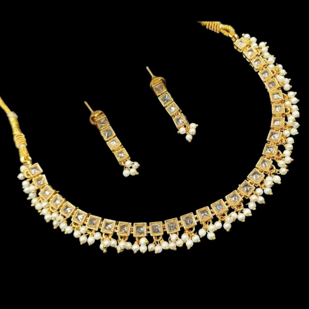 NAFJ Copper Gold Plated Crystal Stone And Pearl Necklace Set