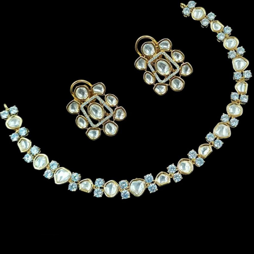 NAFJ Gold Plated Kundan Stone Necklace Set