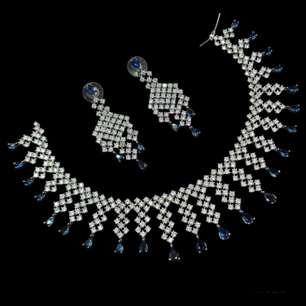 NAFJ Silver Plated American Diamond Necklace Set