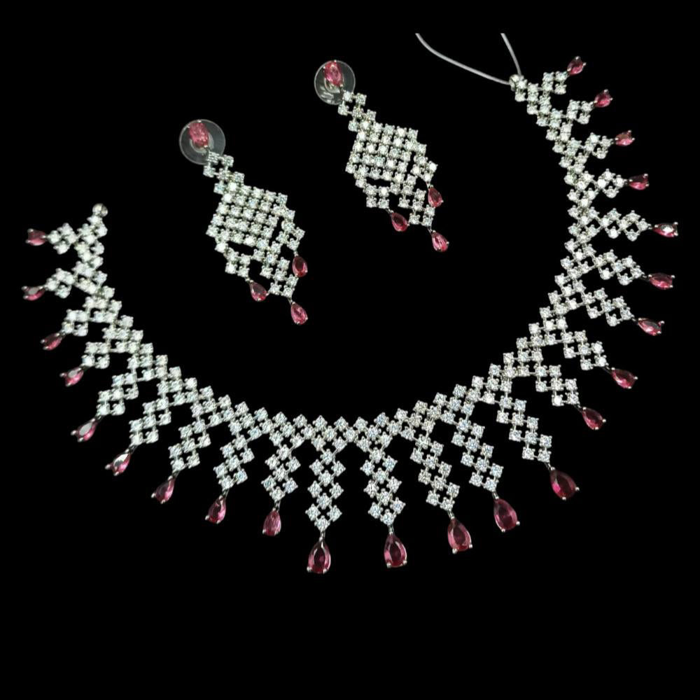 NAFJ Silver Plated American Diamond Necklace Set