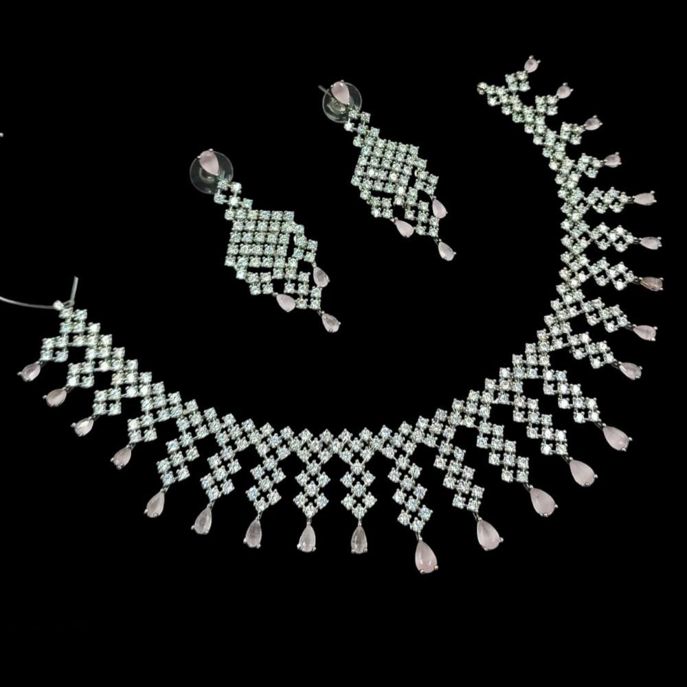 NAFJ Silver Plated American Diamond Necklace Set