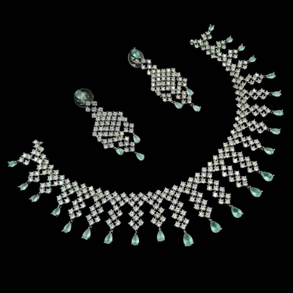 NAFJ Silver Plated American Diamond Necklace Set