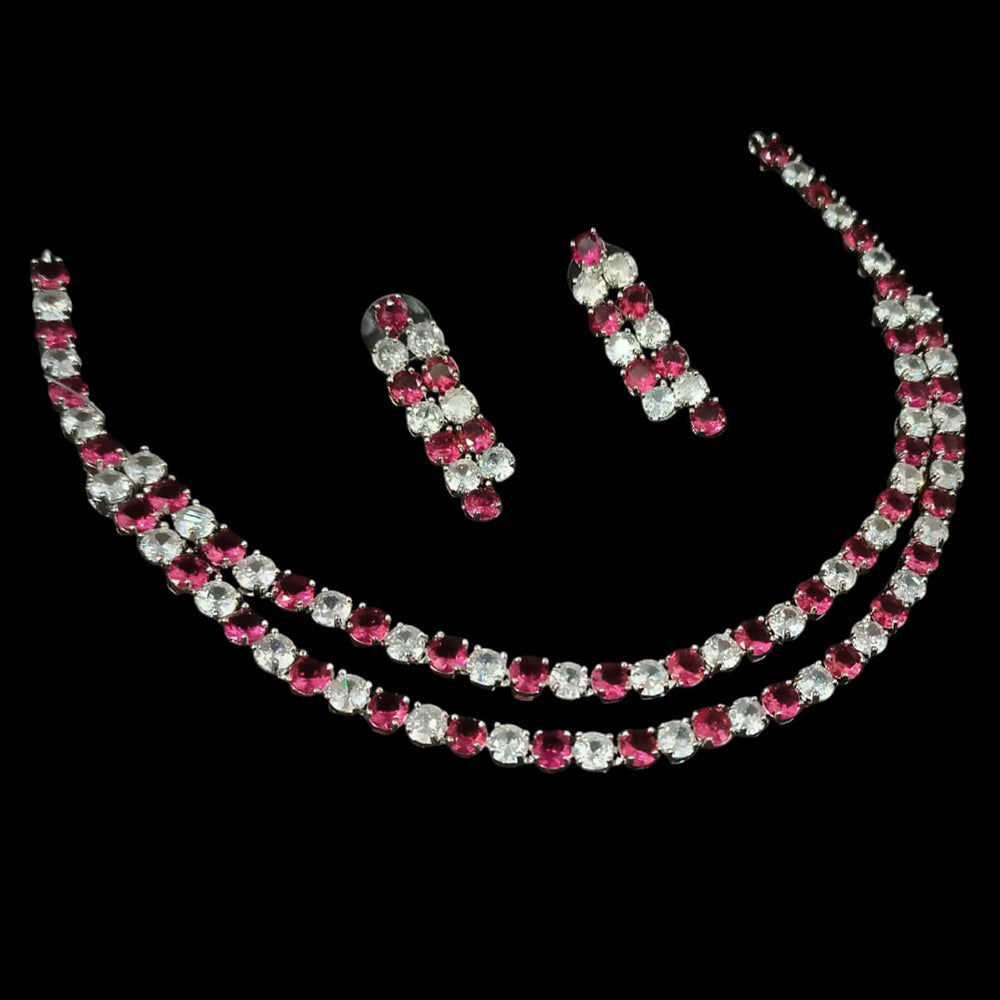 NAFJ Silver Plated American Diamond Necklace Set