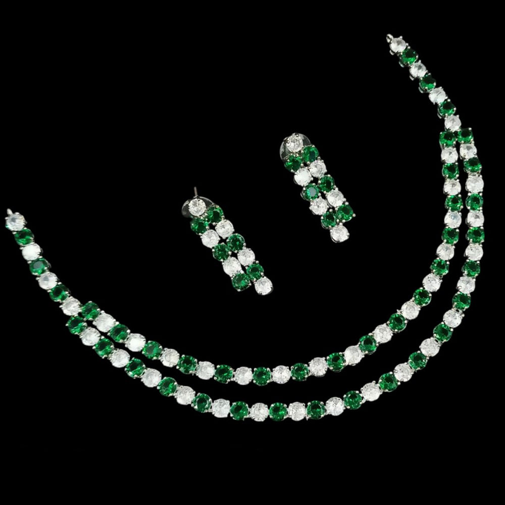 NAFJ Silver Plated American Diamond Necklace Set