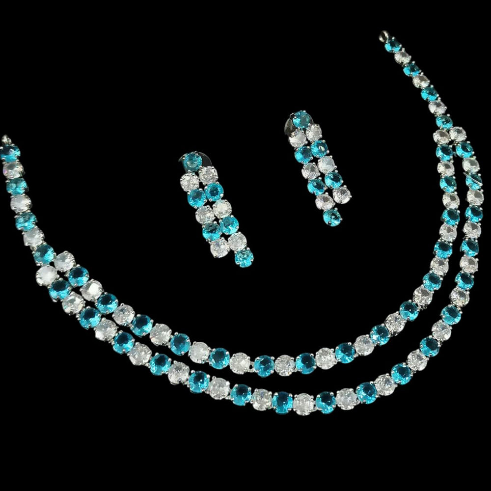 NAFJ Silver Plated American Diamond Necklace Set