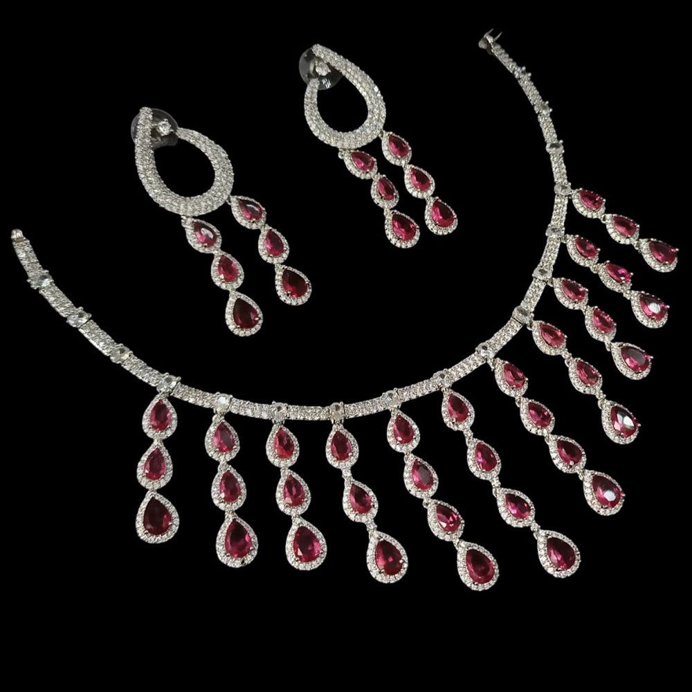 NAFJ Silver Plated American Diamond Necklace Set