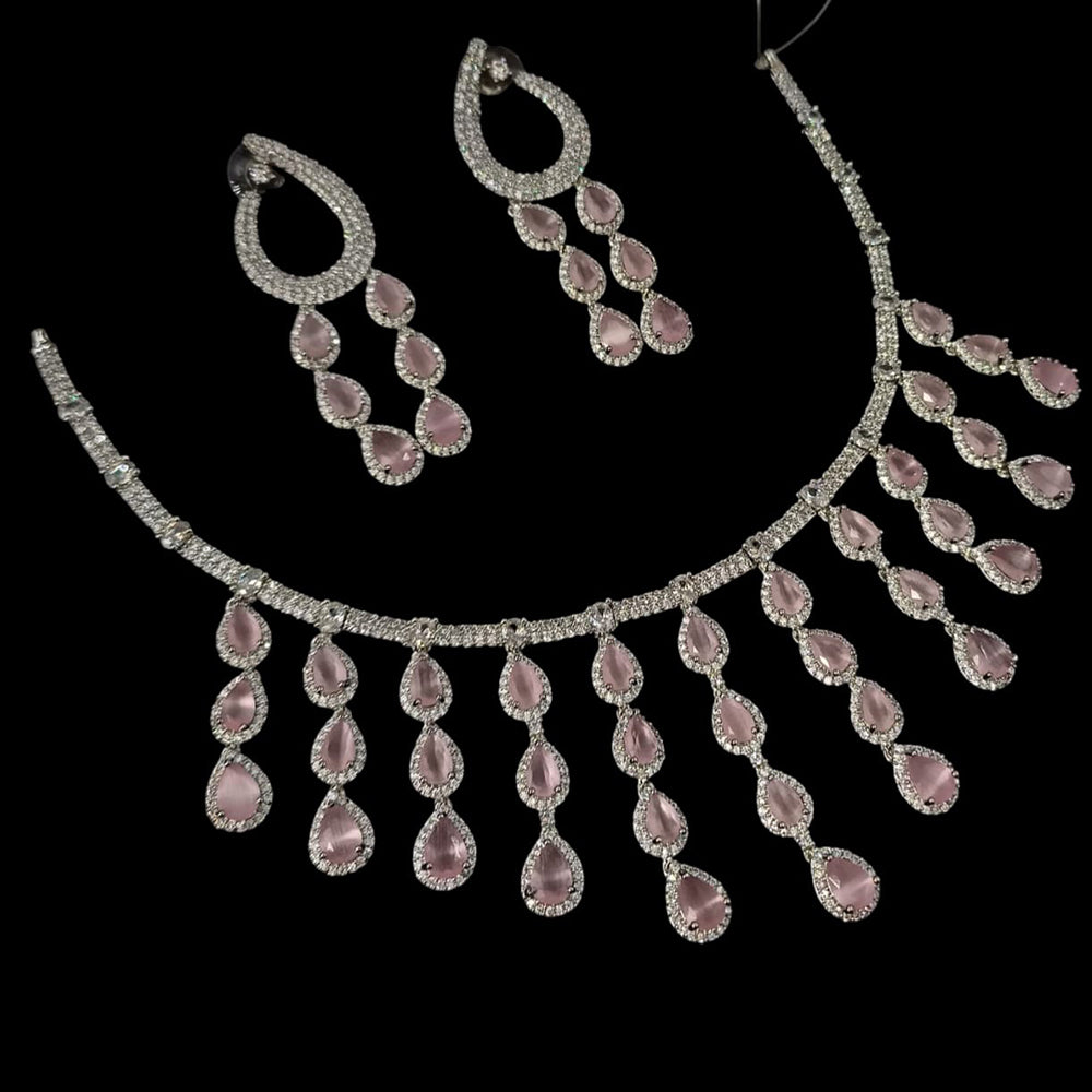 NAFJ Silver Plated American Diamond Necklace Set