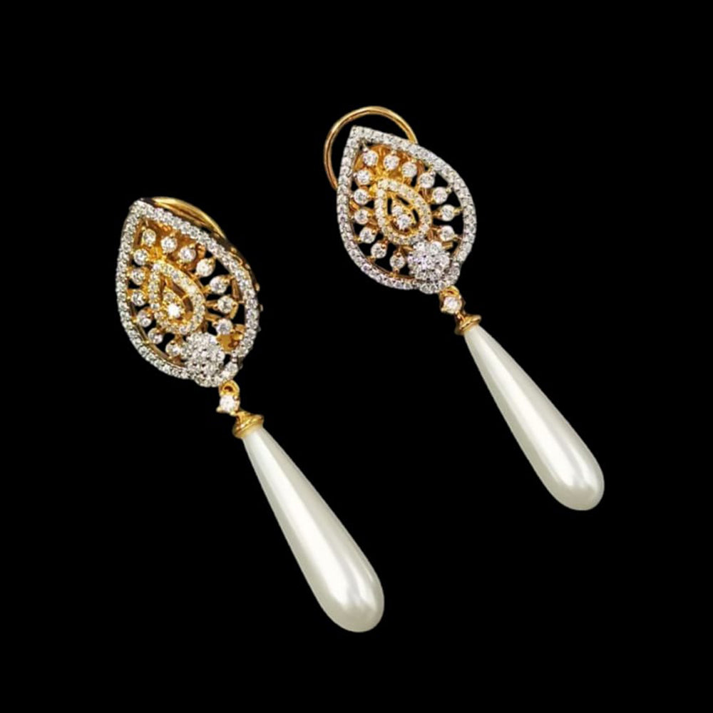 NAFJ Gold Plated American Diamonds Dangler And Beads Earrings