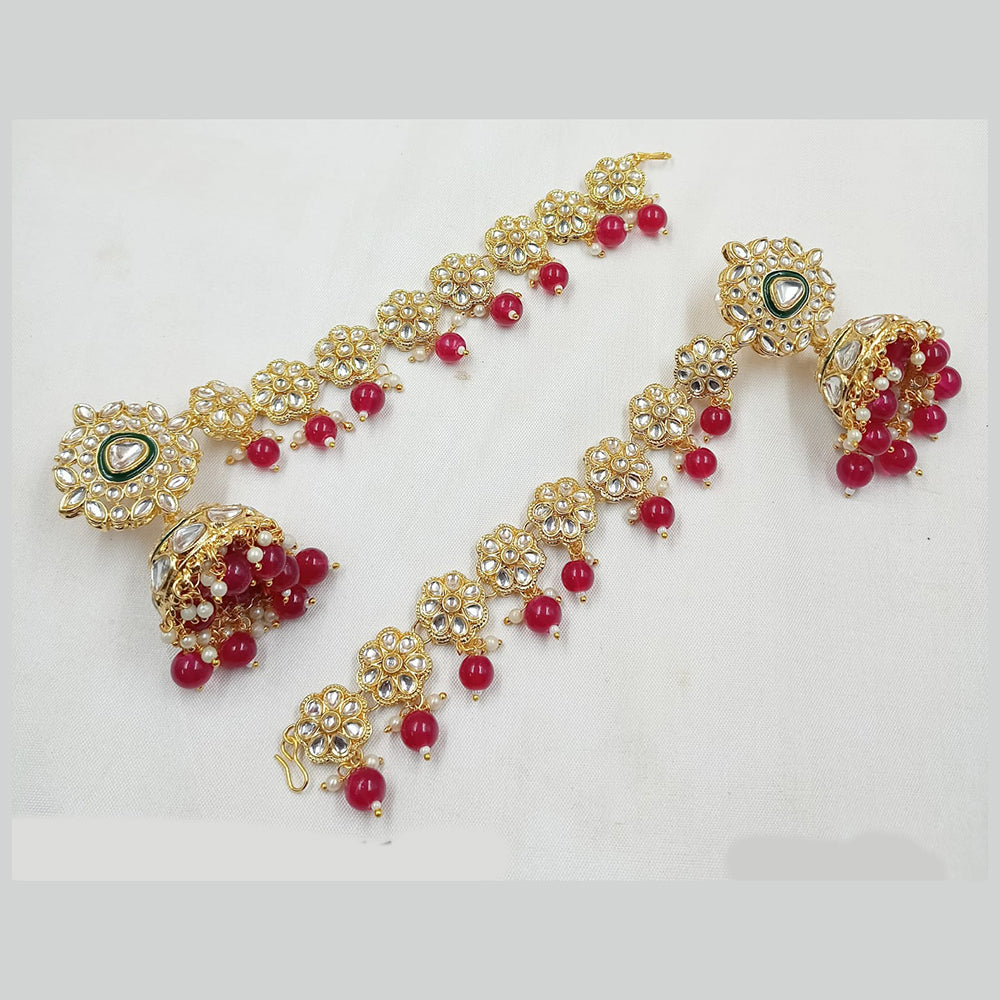 NAFJ Gold Plated Kundan Stone And Beads Jhumki Earrings