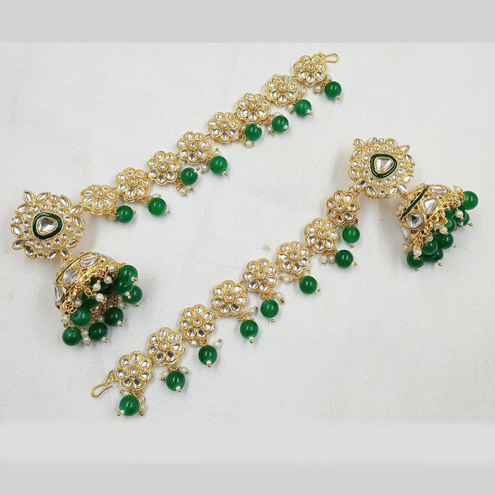 NAFJ Gold Plated Kundan Stone And Beads Jhumki Earrings