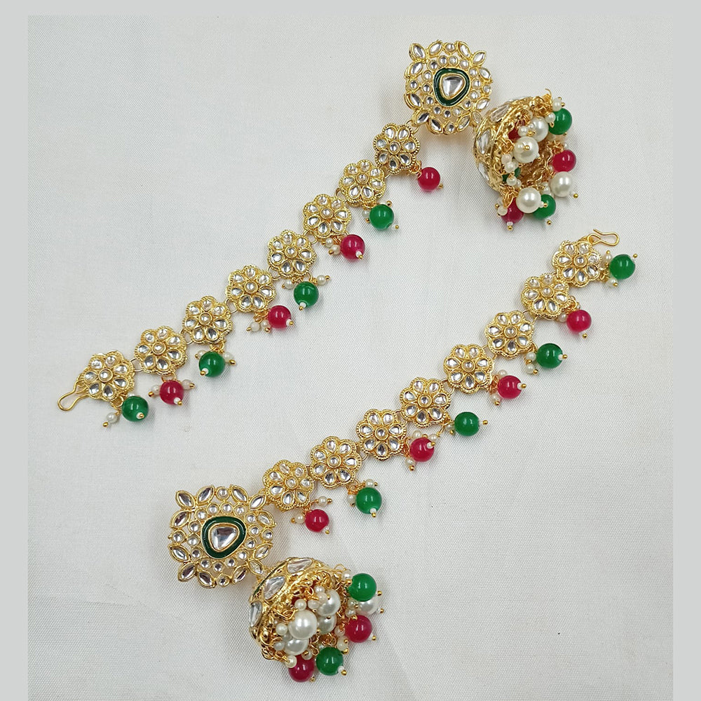 NAFJ Gold Plated Kundan Stone And Beads Jhumki Earrings