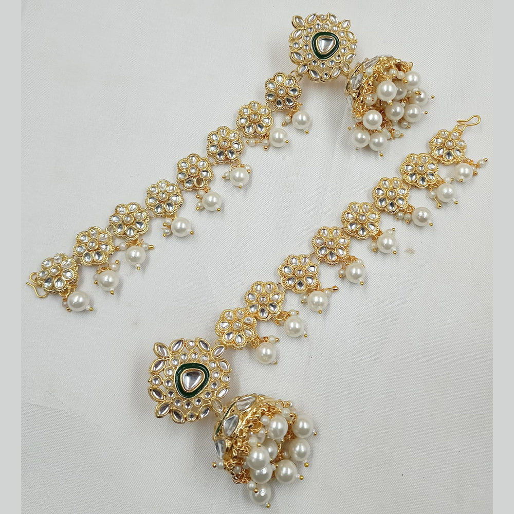 NAFJ Gold Plated Kundan Stone And Beads Jhumki Earrings