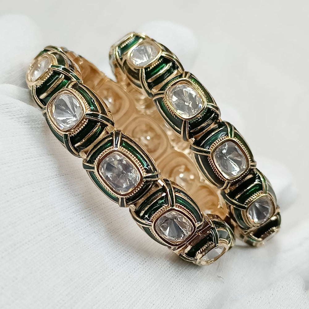 NAFJ Gold Plated Kundan Stone And Meenakari Bangles Set