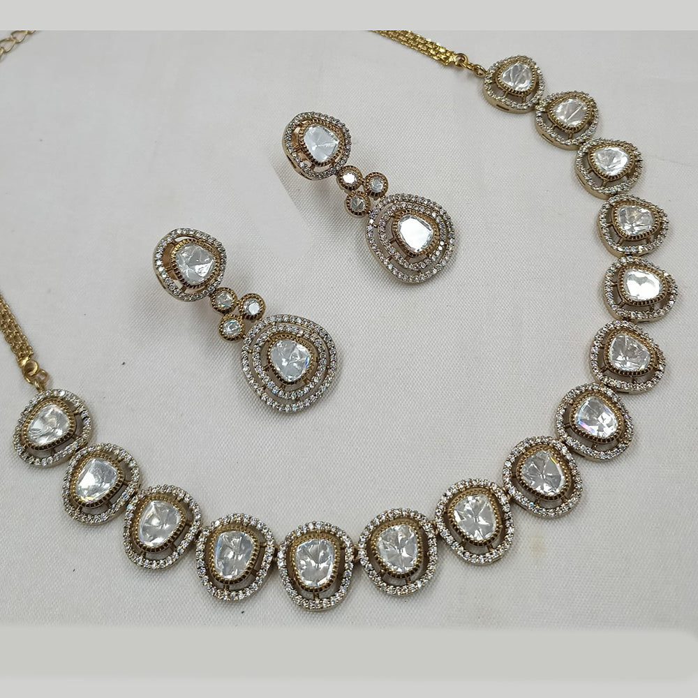 NAFJ Gold Plated Polki Kundan Stone Necklace Set