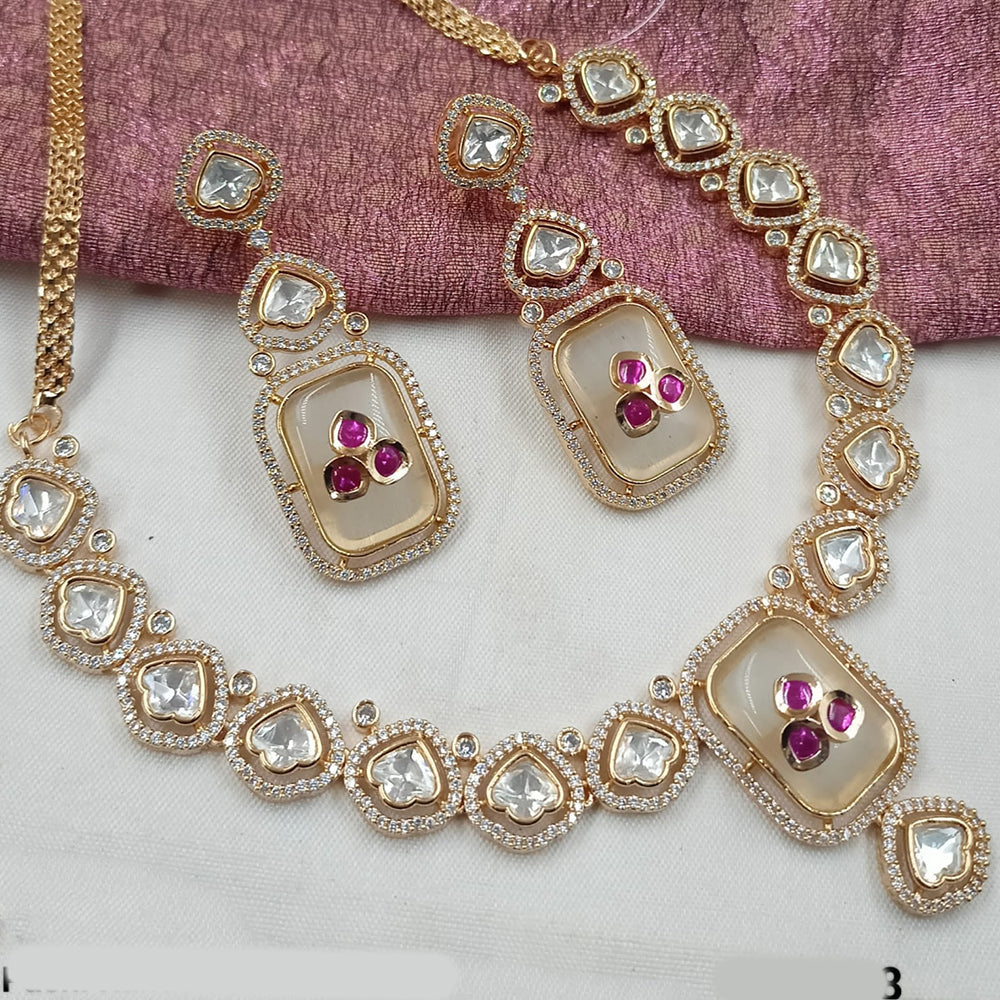 NAFJ Gold Plated Polki Kundan Stone Necklace Set