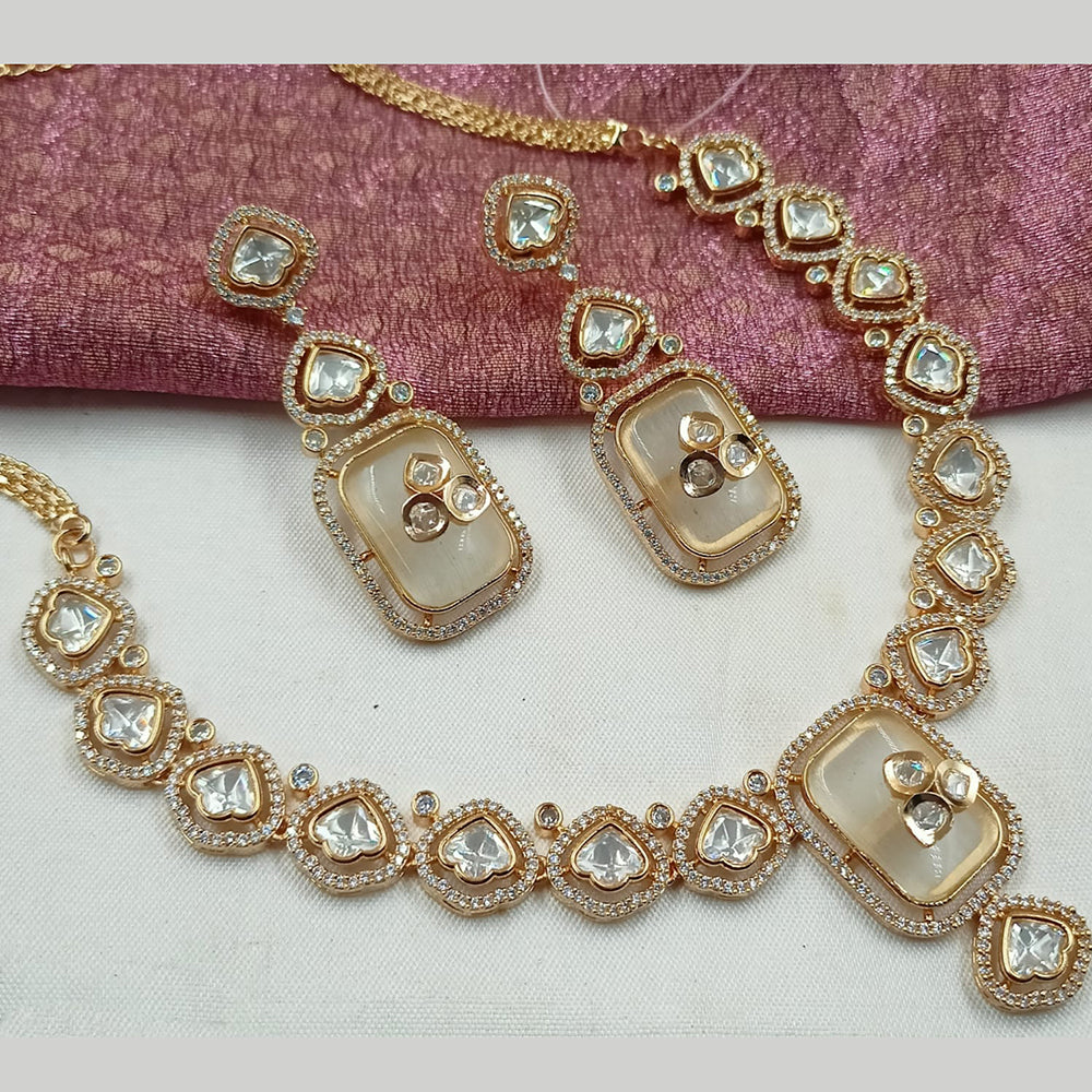 NAFJ Gold Plated Polki Kundan Stone Necklace Set