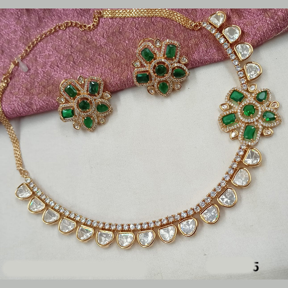 NAFJ Gold Plated Polki Kundan Stone Necklace Set
