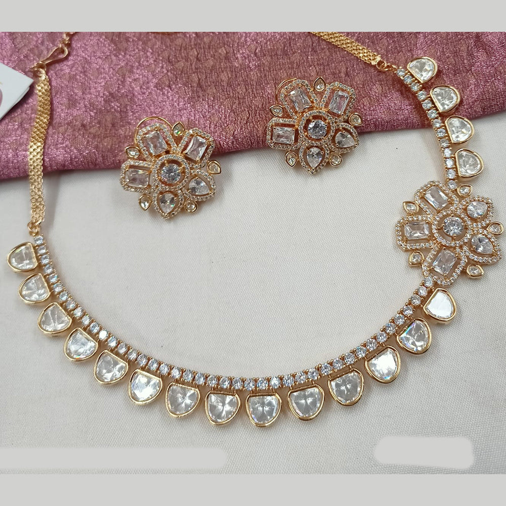 NAFJ Gold Plated Polki Kundan Stone Necklace Set