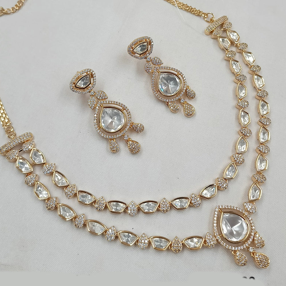 NAFJ Gold Plated Polki Kundan Stone Necklace Set