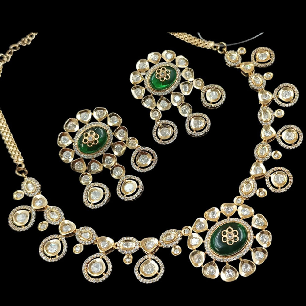 NAFJ Gold Plated Polki Kundan Stone Necklace Set