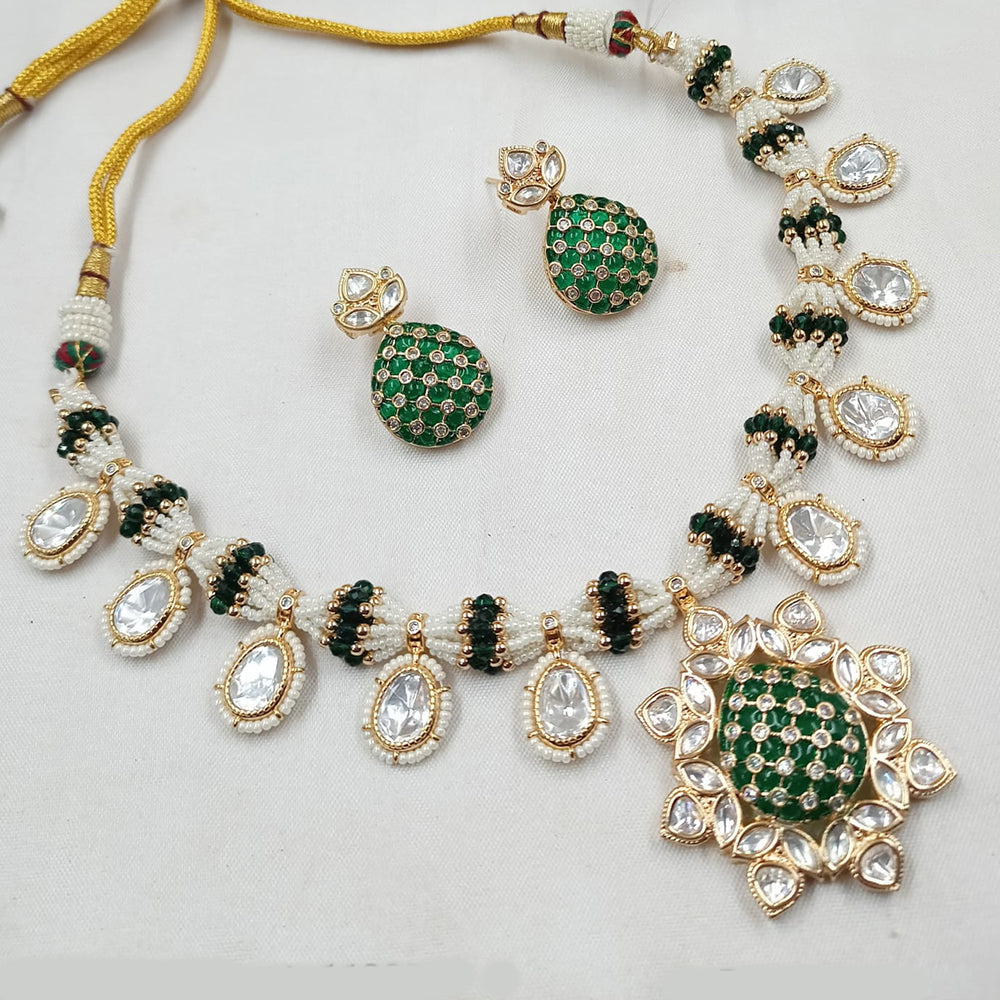 NAFJ Gold Plated Polki Kundan Stone Necklace Set