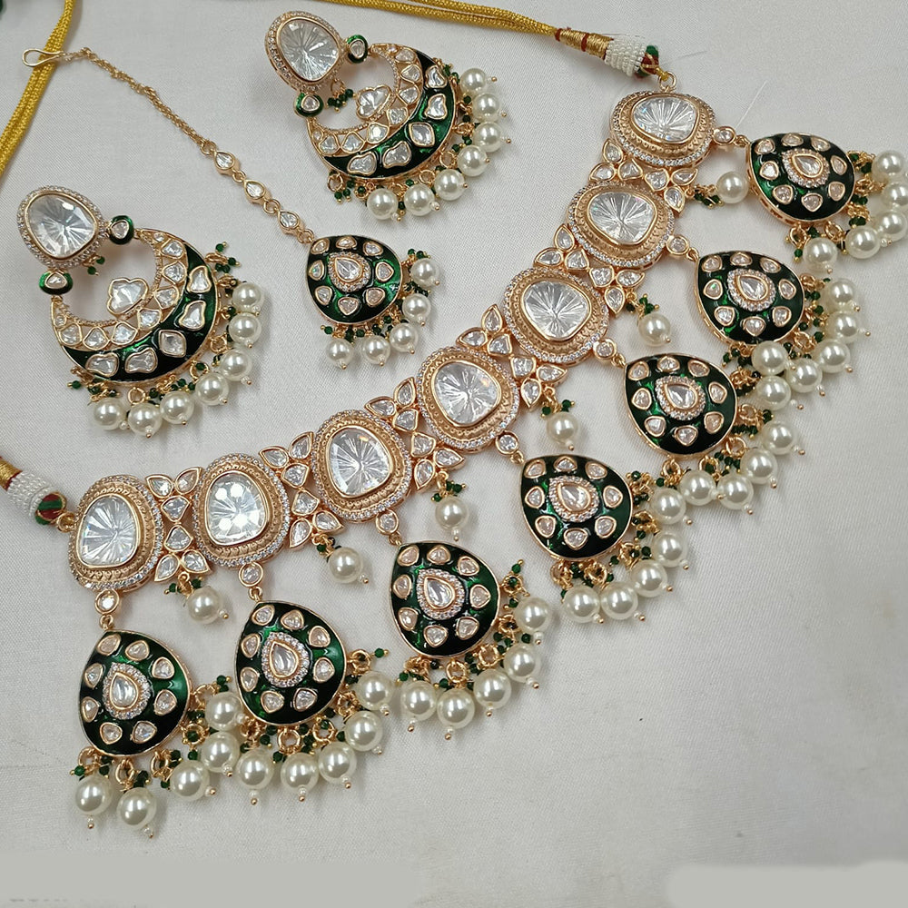 NAFJ Gold Plated Polki Kundan Stone And Meenakari Necklace Set