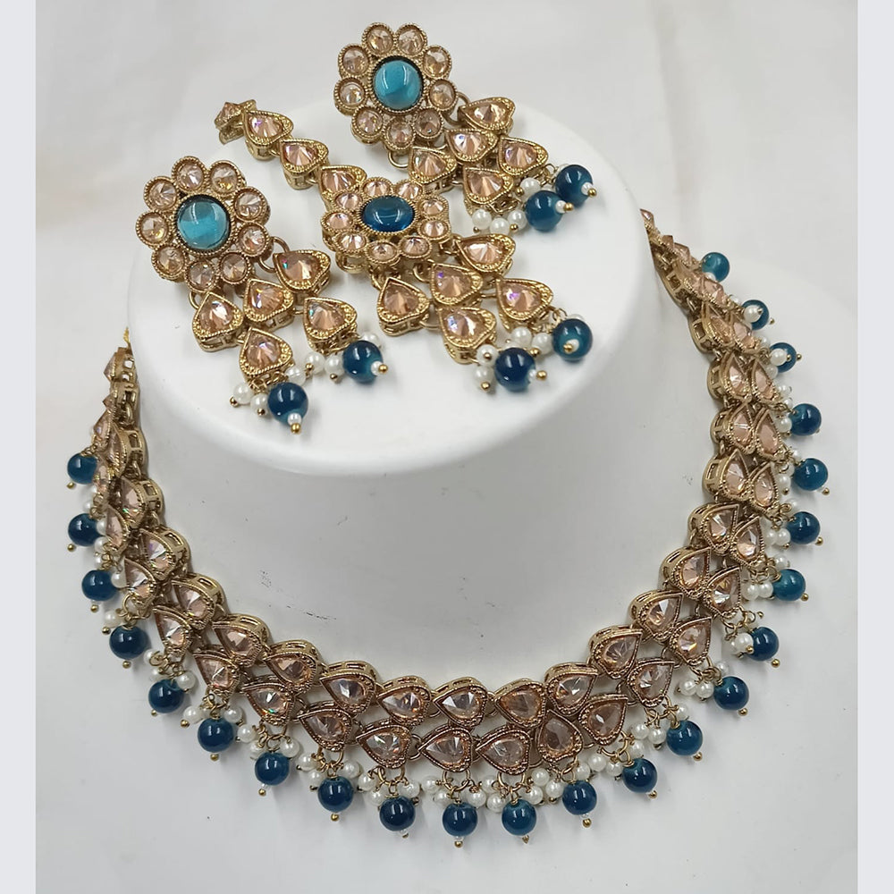 NAFJ Gold Plated Crystal Stone And Beads Necklace Set