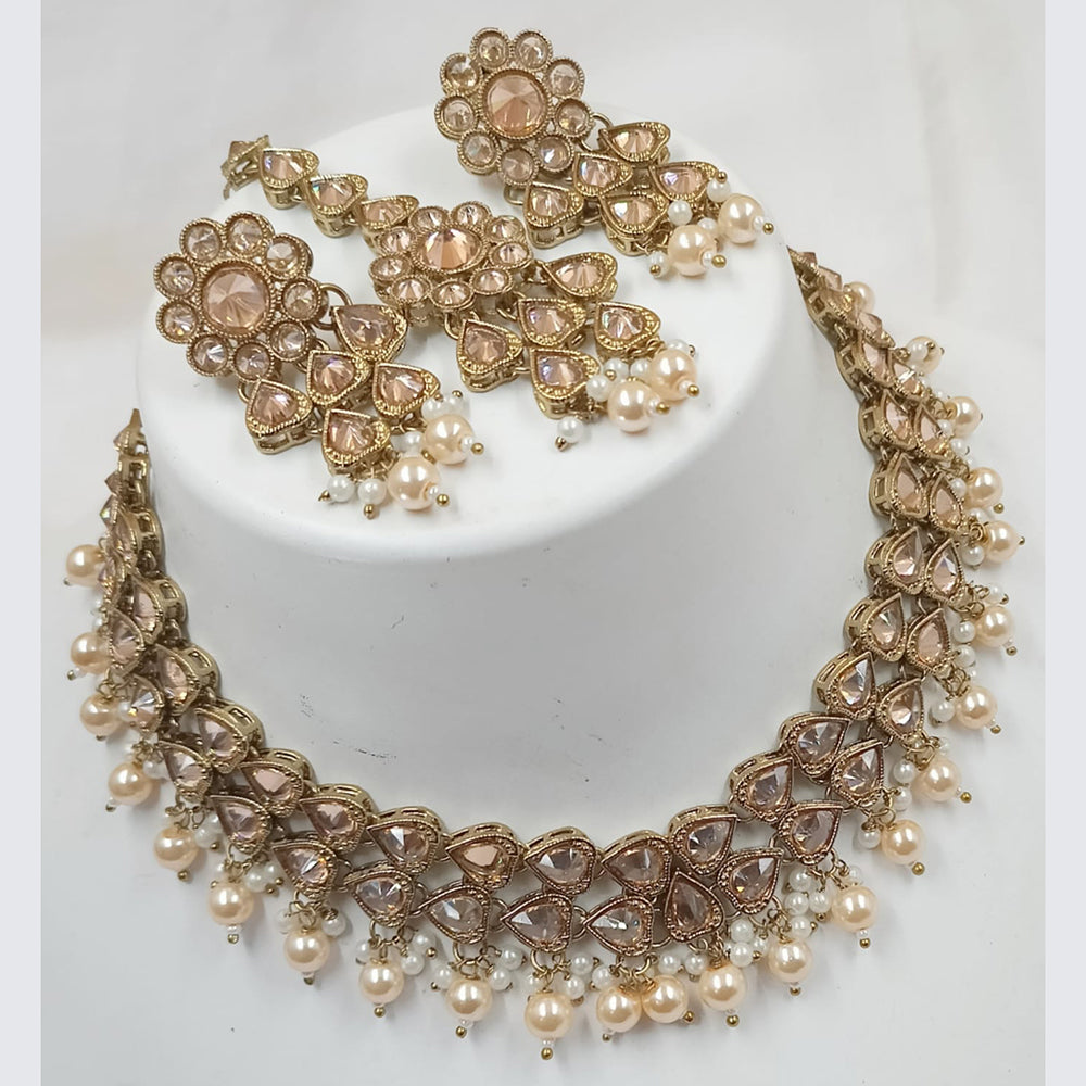 NAFJ Gold Plated Crystal Stone And Beads Necklace Set