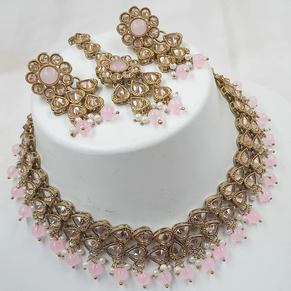 NAFJ Gold Plated Crystal Stone And Beads Necklace Set