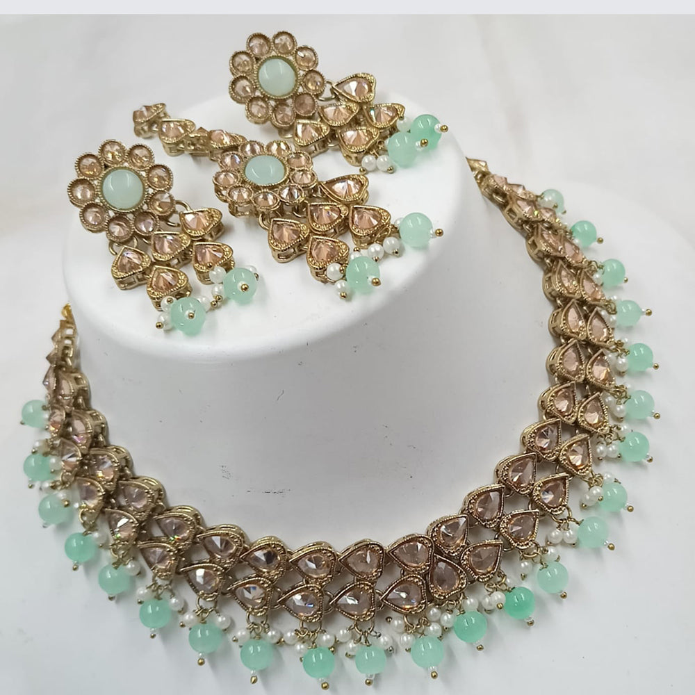 NAFJ Gold Plated Crystal Stone And Beads Necklace Set