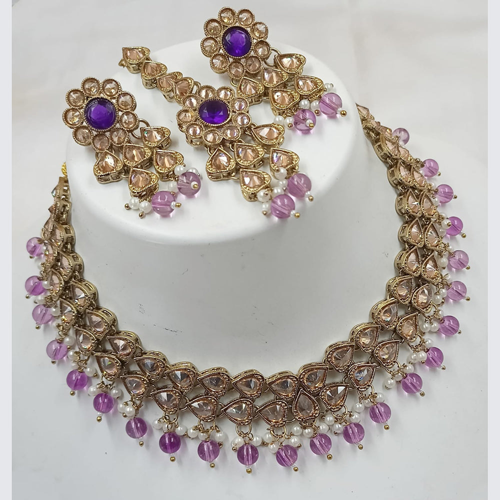 NAFJ Gold Plated Crystal Stone And Beads Necklace Set