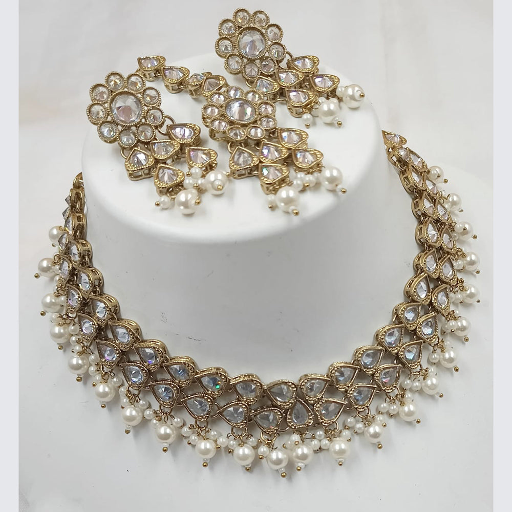 NAFJ Gold Plated Crystal Stone And Beads Necklace Set