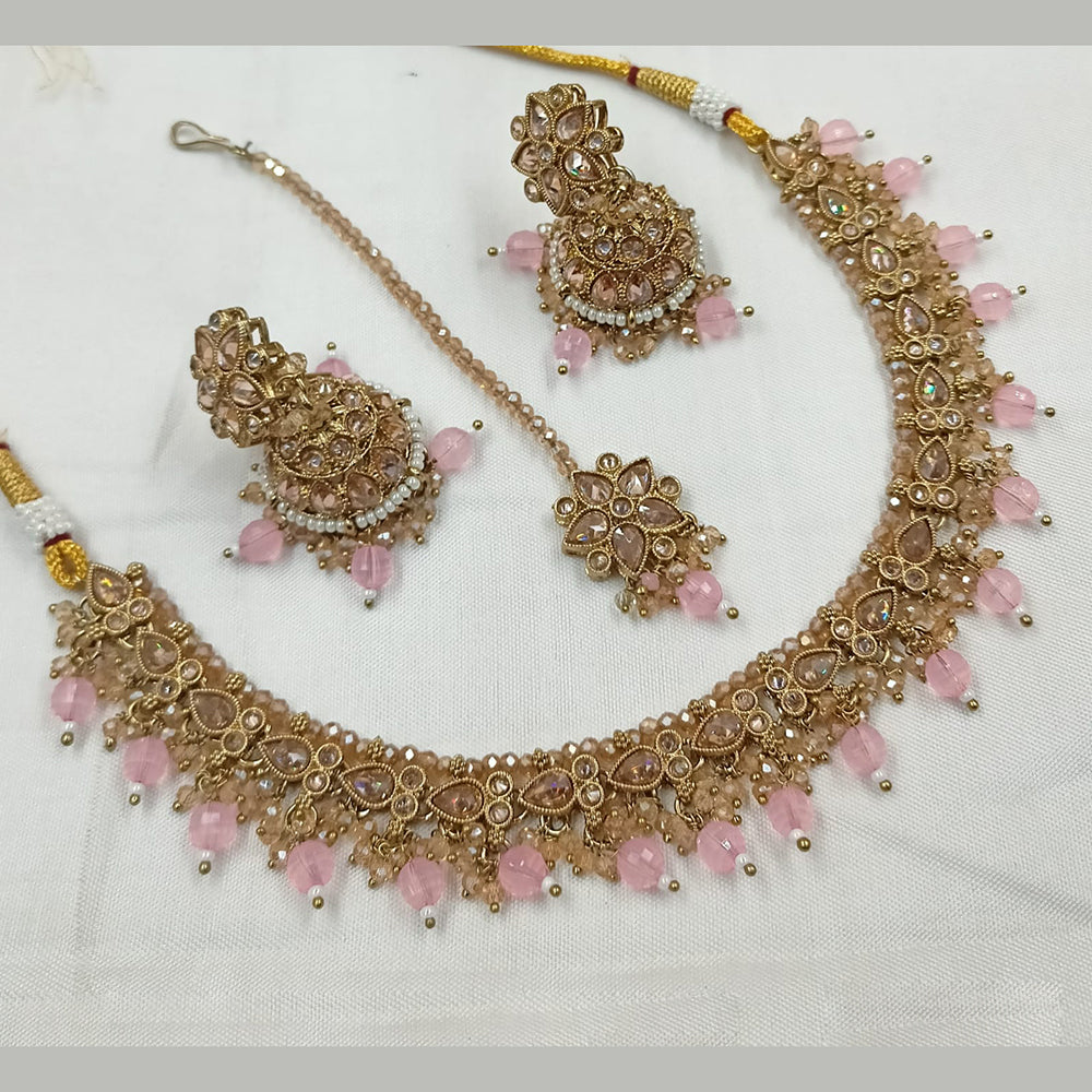 NAFJ Gold Plated Crystal Stone And Beads Necklace Set