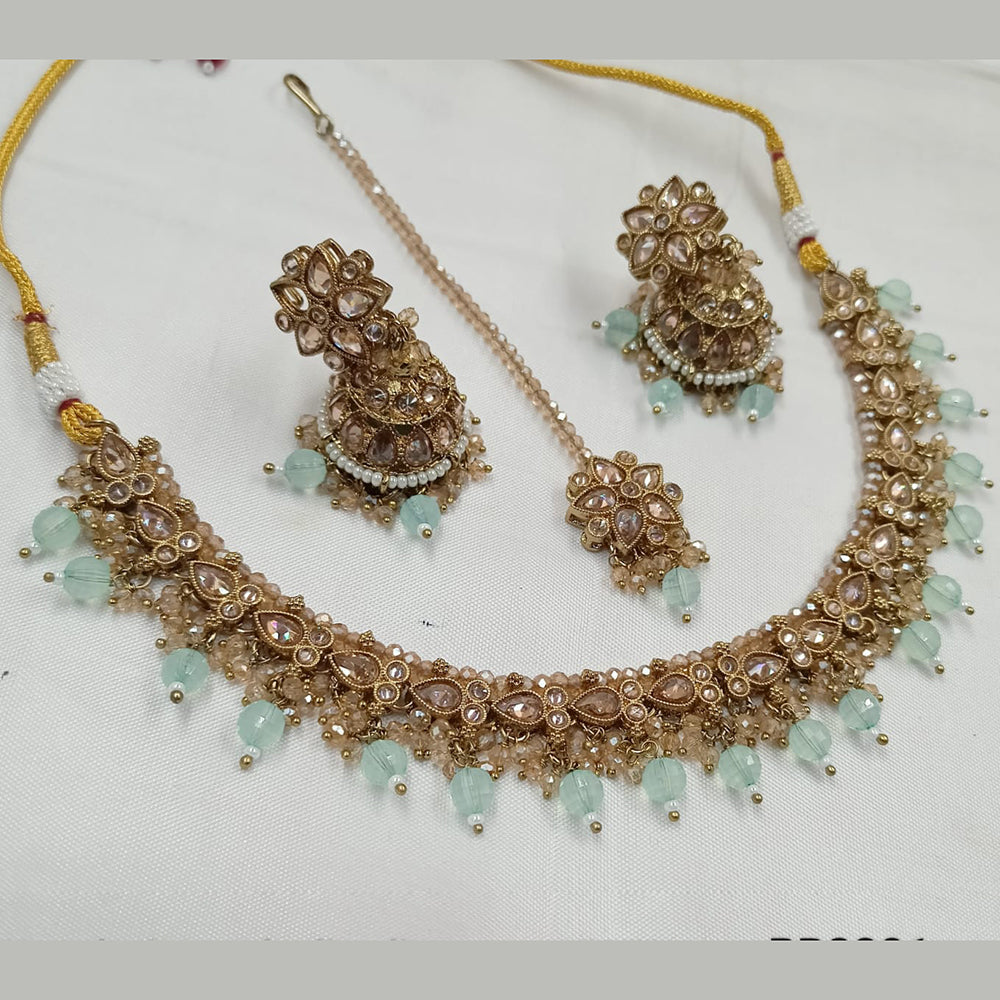 NAFJ Gold Plated Crystal Stone And Beads Necklace Set