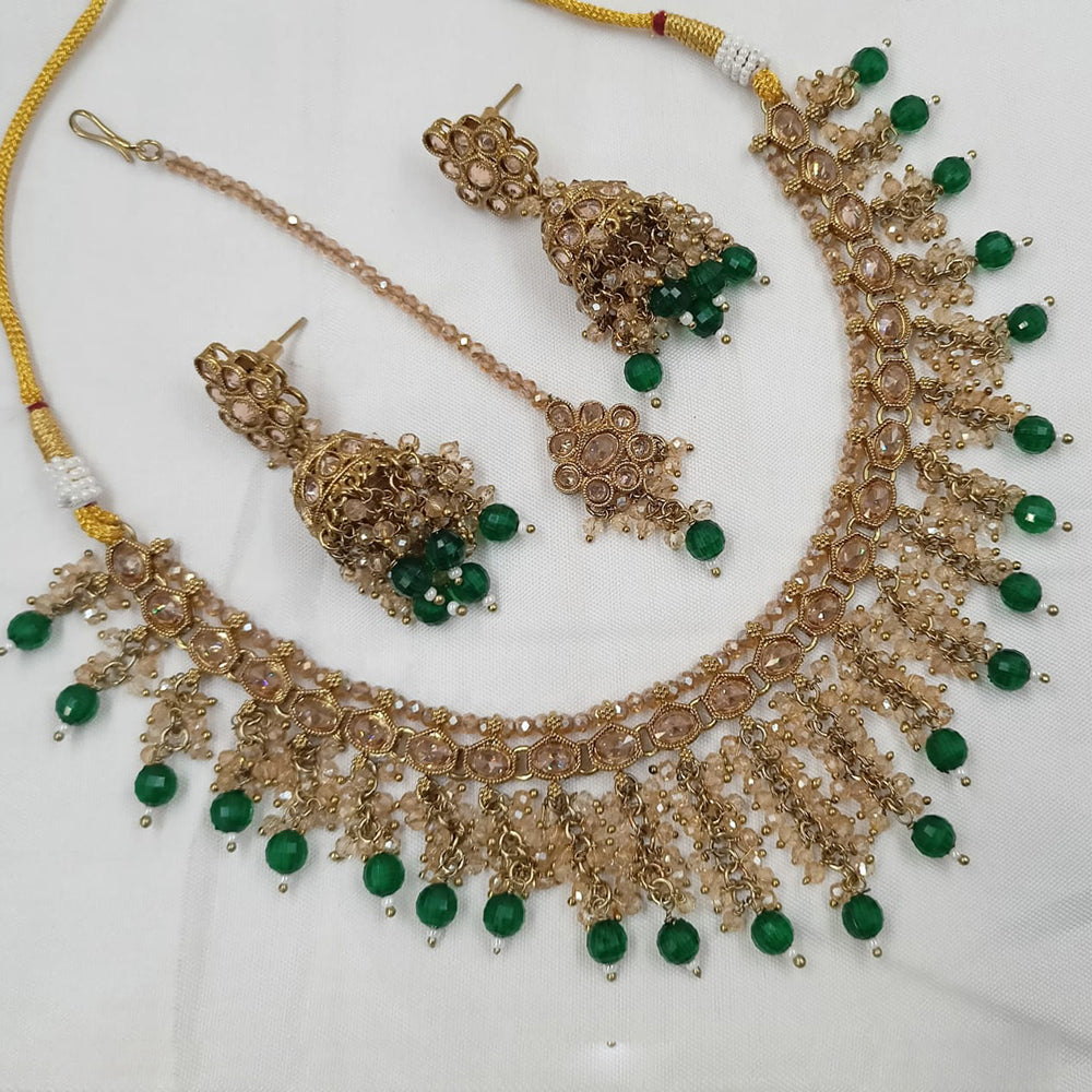 NAFJ Gold Plated Crystal Stone And Beads Necklace Set
