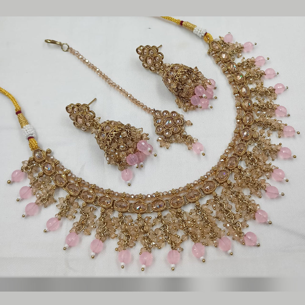 NAFJ Gold Plated Crystal Stone And Beads Necklace Set
