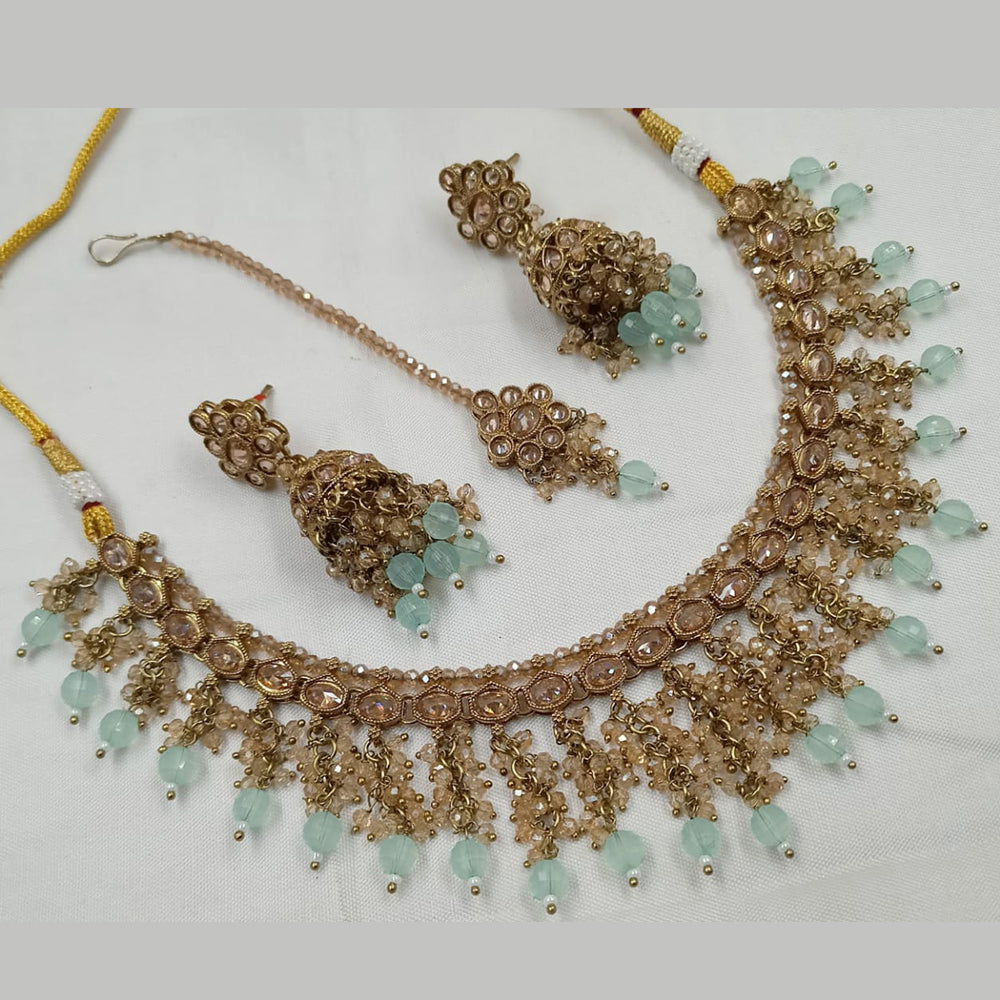 NAFJ Gold Plated Crystal Stone And Beads Necklace Set